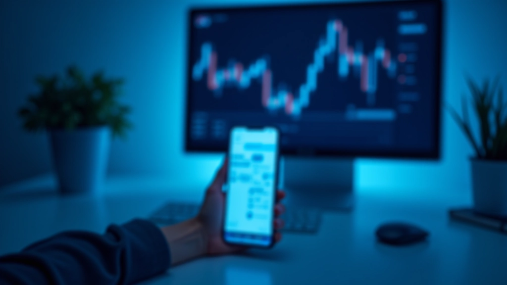 Viedtālrunis ar mobiļās bankas lietotni, dators ar finanšu grafikiem, bieza un ģeometriska izkārtojuma fons